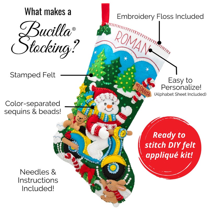 Bucilla Christmas Angel Stocking Kit, Blue, Gold, White, 18" Felt Stocking kit - Image 3